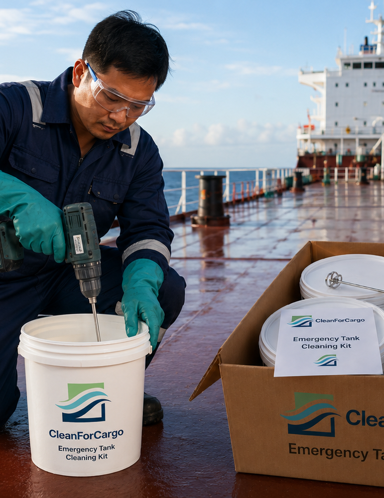 Tank cleaning operator entering cargo tank